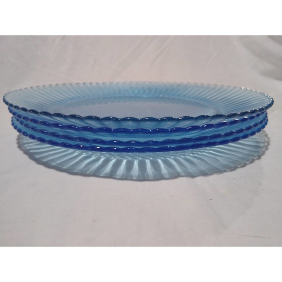 Set of 4 Ice blue forte crisa ribbed dinner plates (10" diameter) - Picture 4 of 4